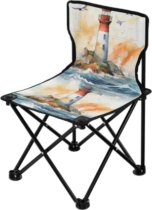 Portable Camping Folding Chairs Foldable Chair Small Lighthouse Watercolor Lightweight Backpacking Outdoor Outside Fishing