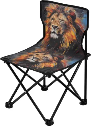 Portable Camping Folding Chairs Foldable Chair Small Lion Painting 2 Lightweight Backpacking Outdoor Outside Fishing