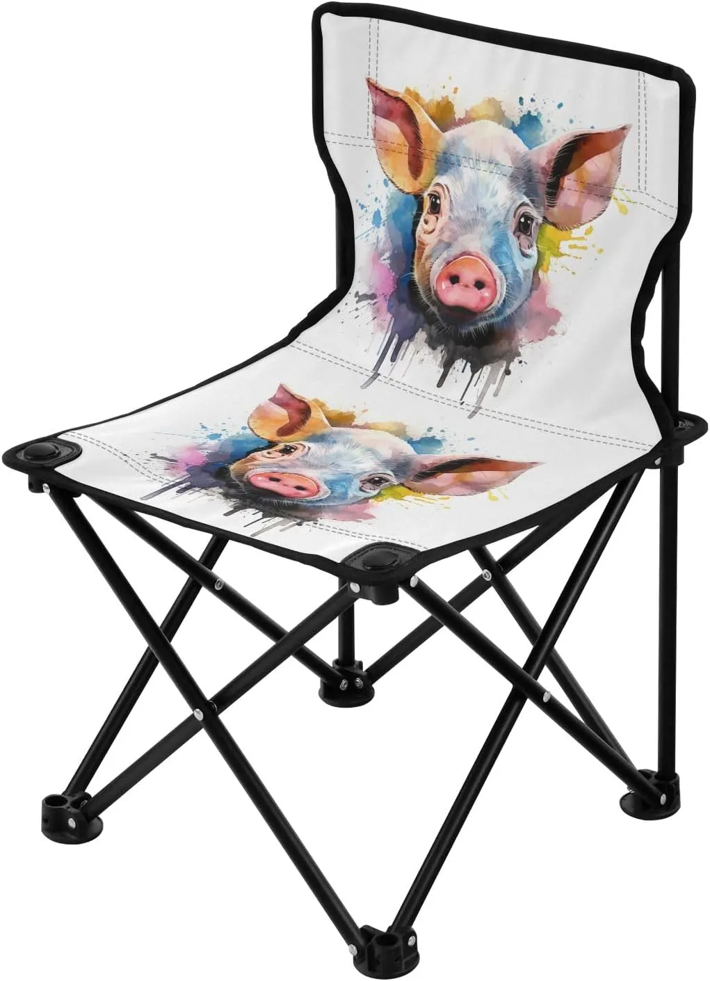 Portable Camping Folding Chairs Foldable Chair Small Pig Watercolor Lightweight Backpacking Outdoor Outside Fishing
