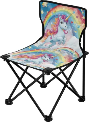 Portable Camping Folding Chairs Foldable Chair Small Unicorn Rainbow1 Lightweight Backpacking Outdoor Outside Fishing