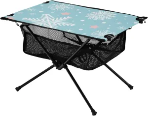 Portable Camping Table Winter White Snowflakes and Pink Stars Outdoor Foldable Camp Tables for Outside, Camping, Hiking, Tailgating