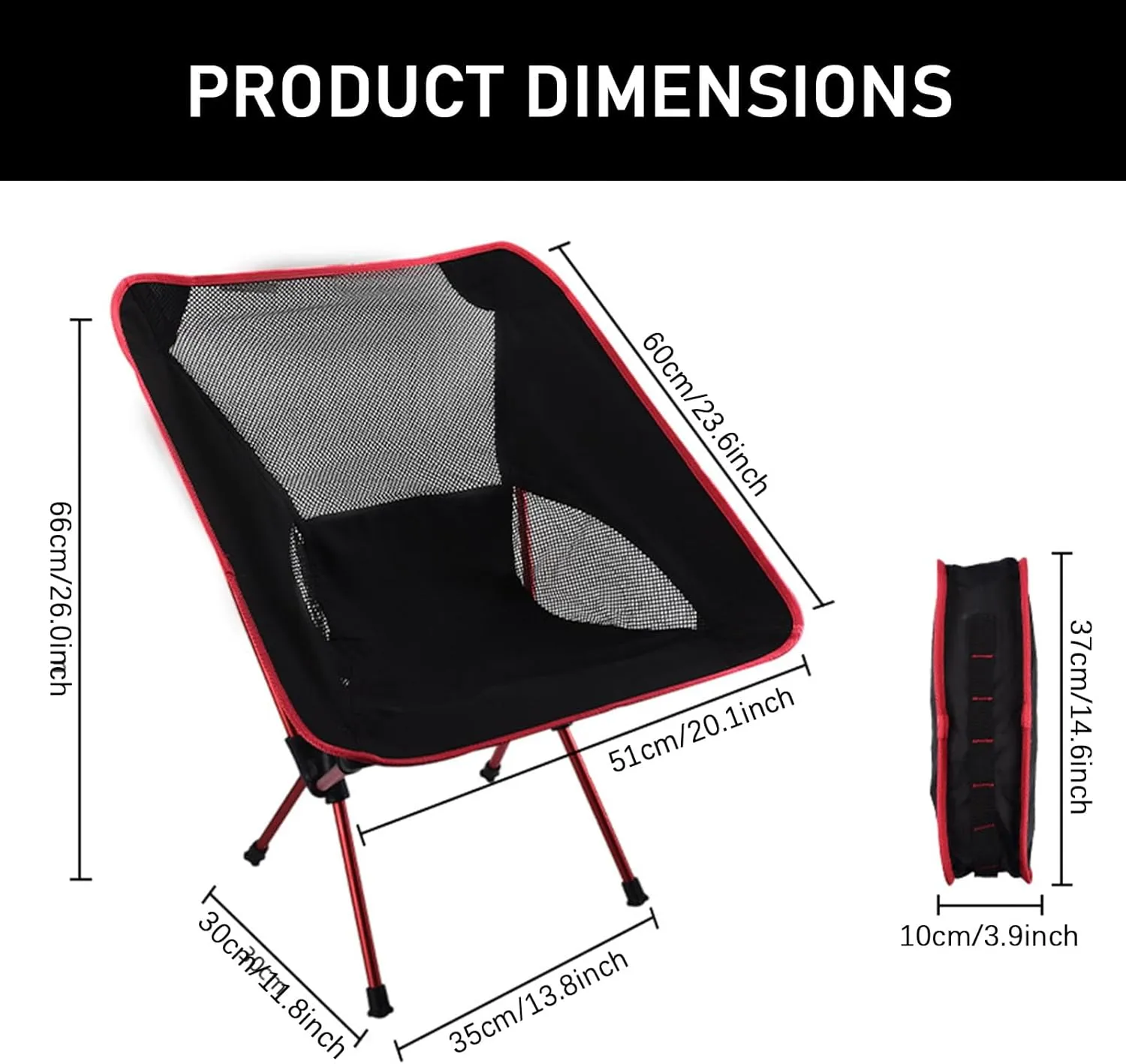 Portable Foldable Camping Chair, Compact & Lightweight, Outdoor Folding Beach Chair with Carry Bag, Design, for Camp, Travel, Picnic, Festival, Hiking, Backpacking,Dark Blue (Red One Size)
