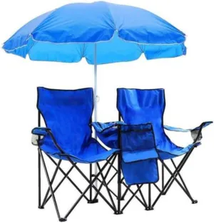 Portable Folding Picnic Double Recline Chair Umbrella Table Cooler Beach Camping Chair Stadium Seat