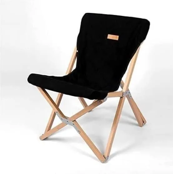 Portable Folding Wooden Camping Chair with Cup Holder, Breathable Mesh Back, Lightweight and, Ideal for Outdoor Beach, Hiking, Picnic, BBQ, and Travel(Wooden Chair Black)