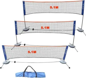 Portable Height Adjustable Badminton Volleyball Tennis Net Set Multi-Purpose Sports Equipment with Poles Stand and Carry Bag for Kids Adult Outdoor Exercise 5.1m/17ft