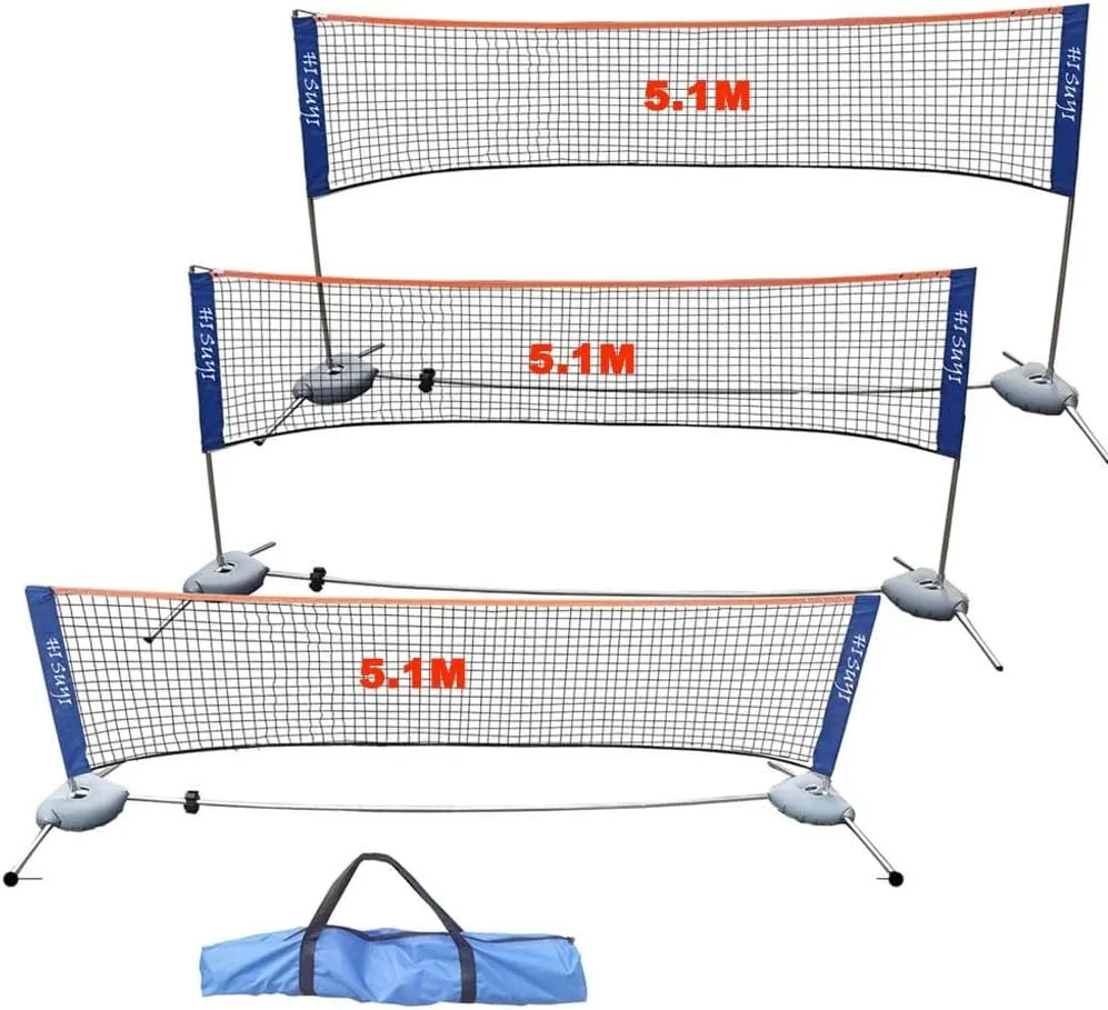 Portable Height Adjustable Badminton Volleyball Tennis Net Set Multi-Purpose Sports Equipment with Poles Stand and Carry Bag for Kids Adult Outdoor Exercise 5.1m/17ft