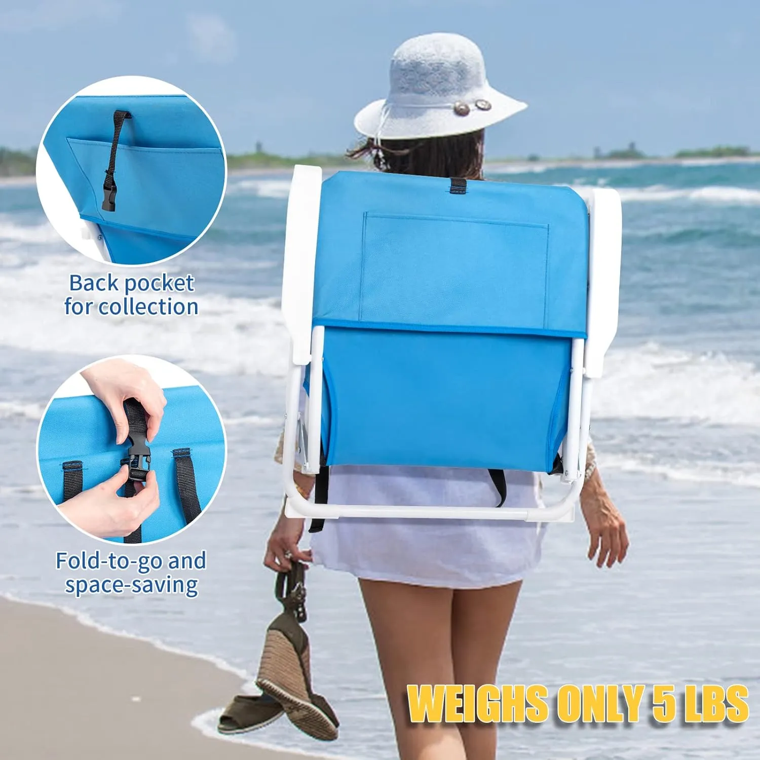 Portable Oxford Cloth Camping Lawn Chairs,Folding Beach Chair for Adults,Outdoor Patio Dining Chairs,Foldable Backpack Camping Chair,with Metal Frame,for Picnic Poolside Yard Garden Fishing (Blue)