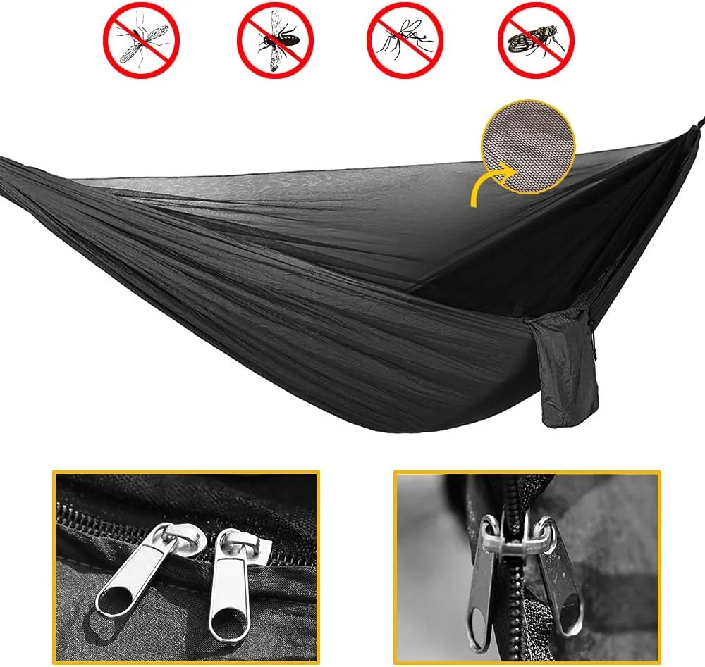 Portable Single Double Nylon High Strength Parachute Hammock Rainfly Set, Camping Hammock with Rain Fly Tarp and Mosquito Net Tent Tree Straps, Backpacking Hiking Travel Yard Outdoor Activities