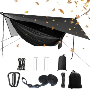Portable Single Double Nylon High Strength Parachute Hammock Rainfly Set, Camping Hammock with Rain Fly Tarp and Mosquito Net Tent Tree Straps, Backpacking Hiking Travel Yard Outdoor Activities