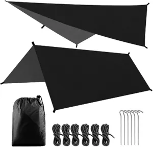 Portable Tent Tarp, PU 1500mm Waterproof, Lightweight Camping Tarp Shelter, Tarp Canopy for Camping, Backpacking and Outdoor Adventure