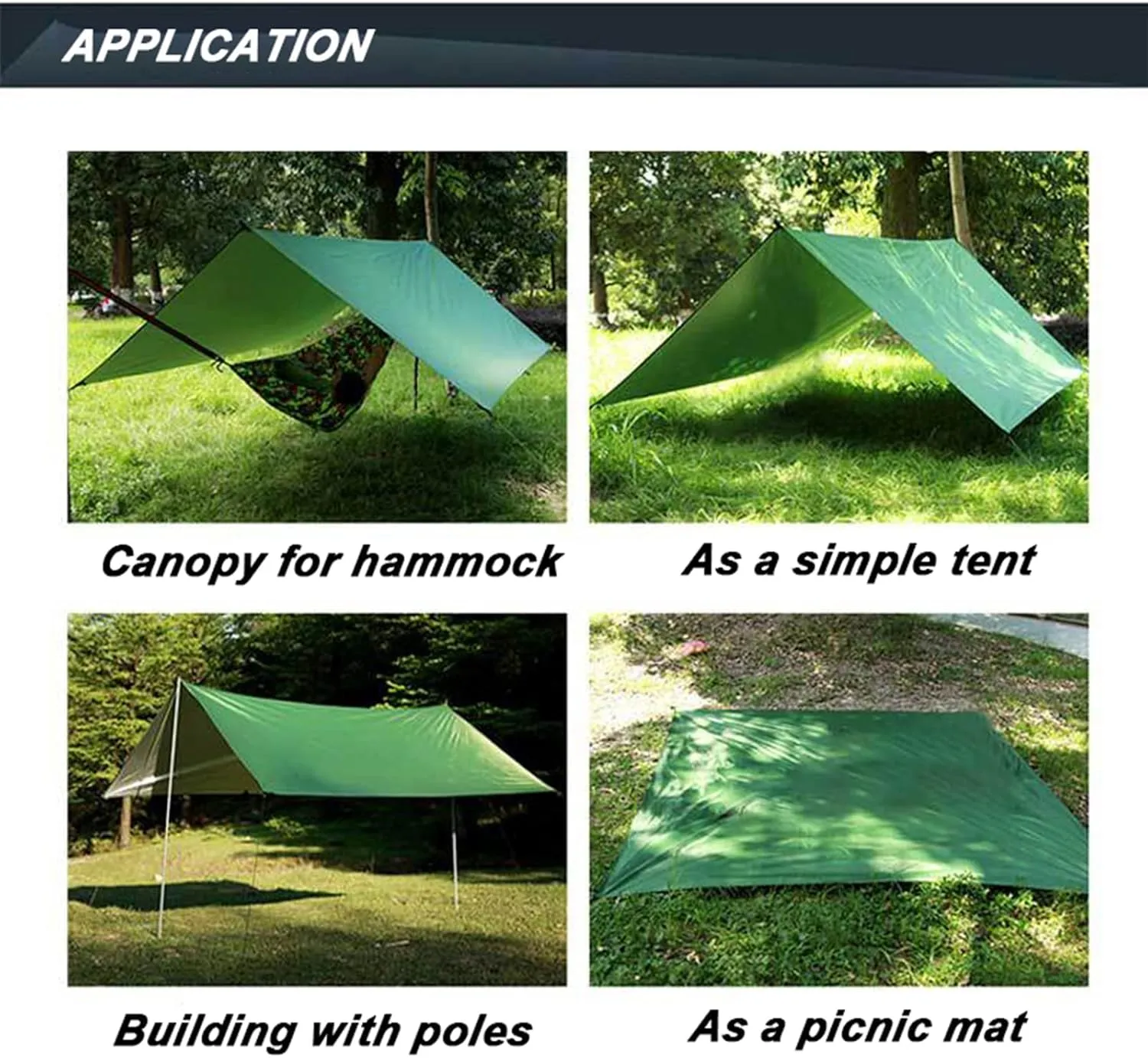 Portable Tent Tarp, PU 1500mm Waterproof, Lightweight Camping Tarp Shelter, Tarp Canopy for Camping, Backpacking and Outdoor Adventure
