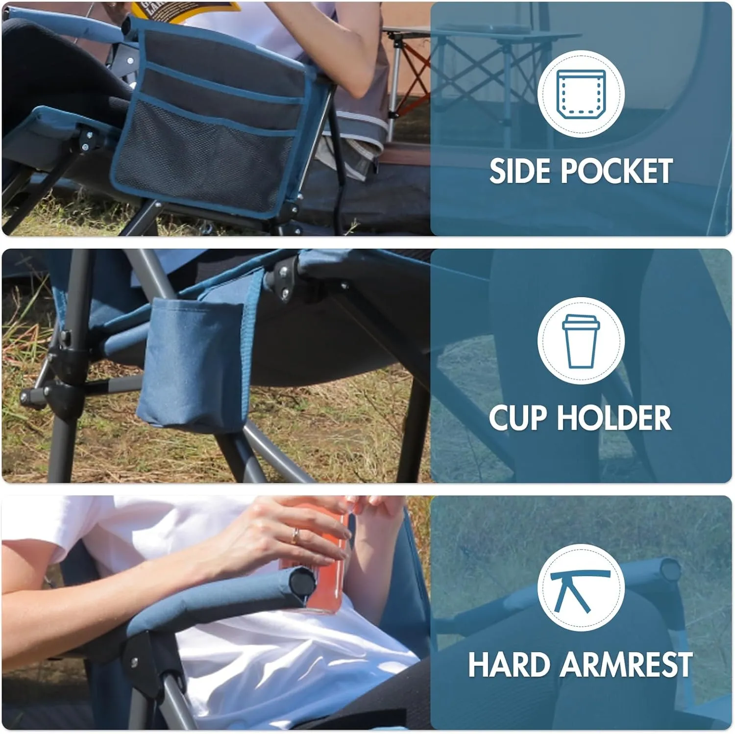 PORTAL Oversized Folding Rocking Camping Chair Portable Outdoor Rocker with High Back Hard Armrests Carry Bag, Supports 400 lbs, Mesh Back