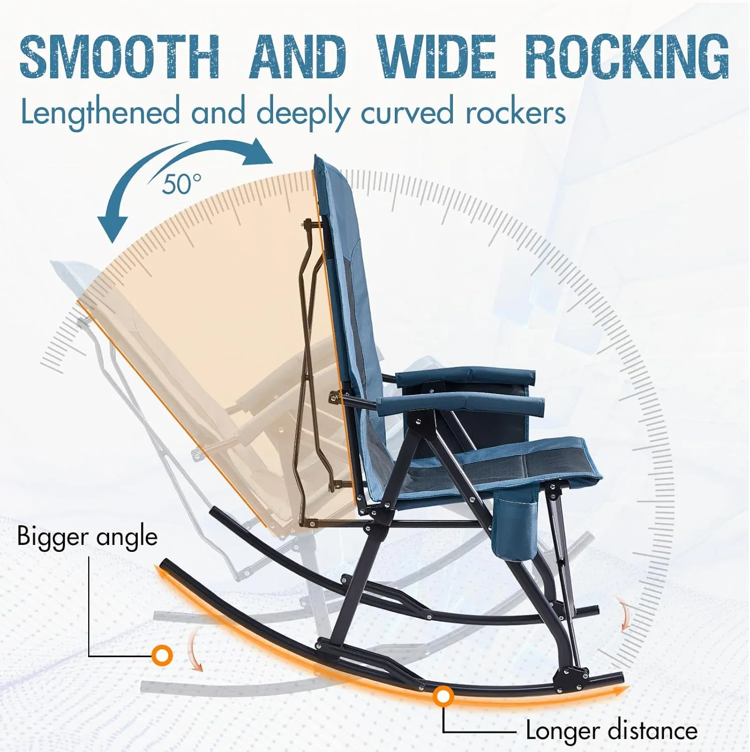 PORTAL Oversized Folding Rocking Camping Chair Portable Outdoor Rocker with High Back Hard Armrests Carry Bag, Supports 400 lbs, Mesh Back