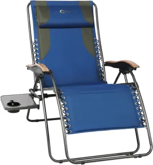 PORTAL Oversized Mesh Back Zero Gravity Reclining Patio Chairs, XL Padded Seat Folding Patio Lounge Chair with Adjustable Pillows and Cup Holder for Poolside Backyard/Lawn, Support 350lbs
