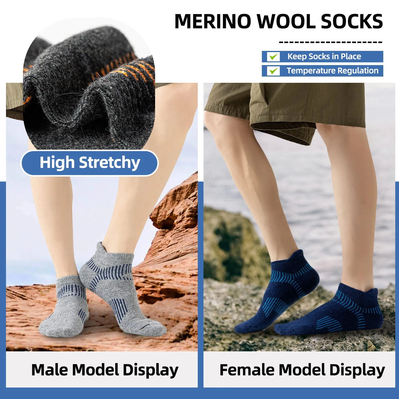 Premium Compression Socks for Men & Women – 6 Pairs Sweat Absorbing Ankle Socks for Hiking, Running, Sports – Low Cut, Cotton, Thick Support