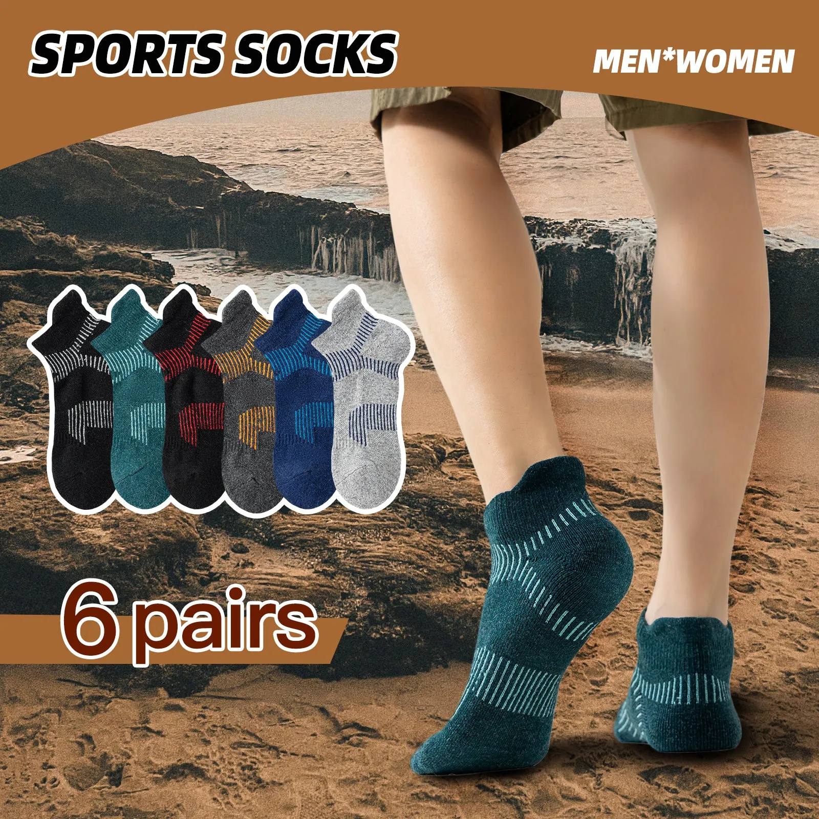 Premium Compression Socks for Men & Women – 6 Pairs Sweat Absorbing Ankle Socks for Hiking, Running, Sports – Low Cut, Cotton, Thick Support