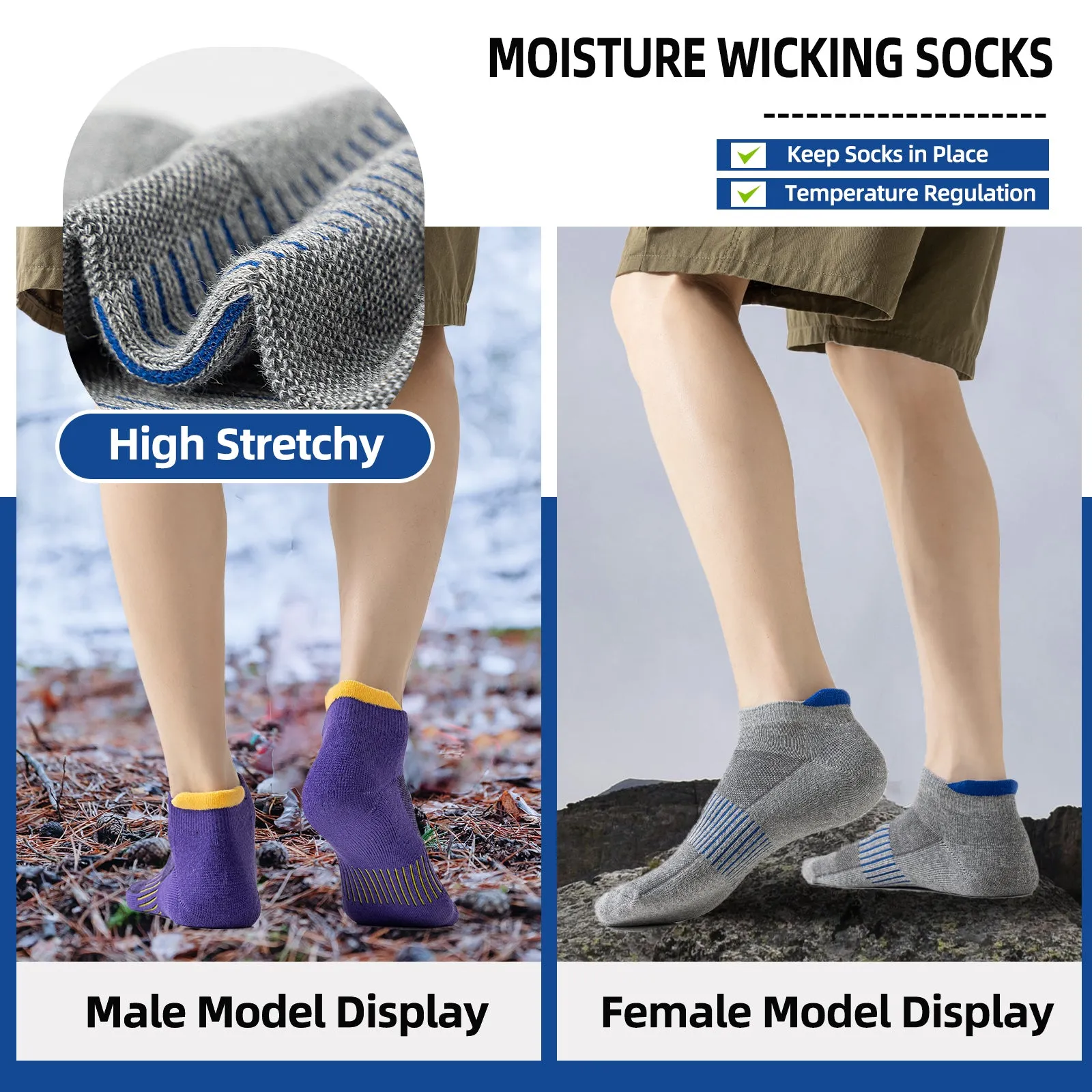 Premium Compression Socks for Men & Women – 6 Pairs Sweat Absorbing Ankle Socks for Hiking, Running, Sports – Low Cut, Cotton, Thick Support