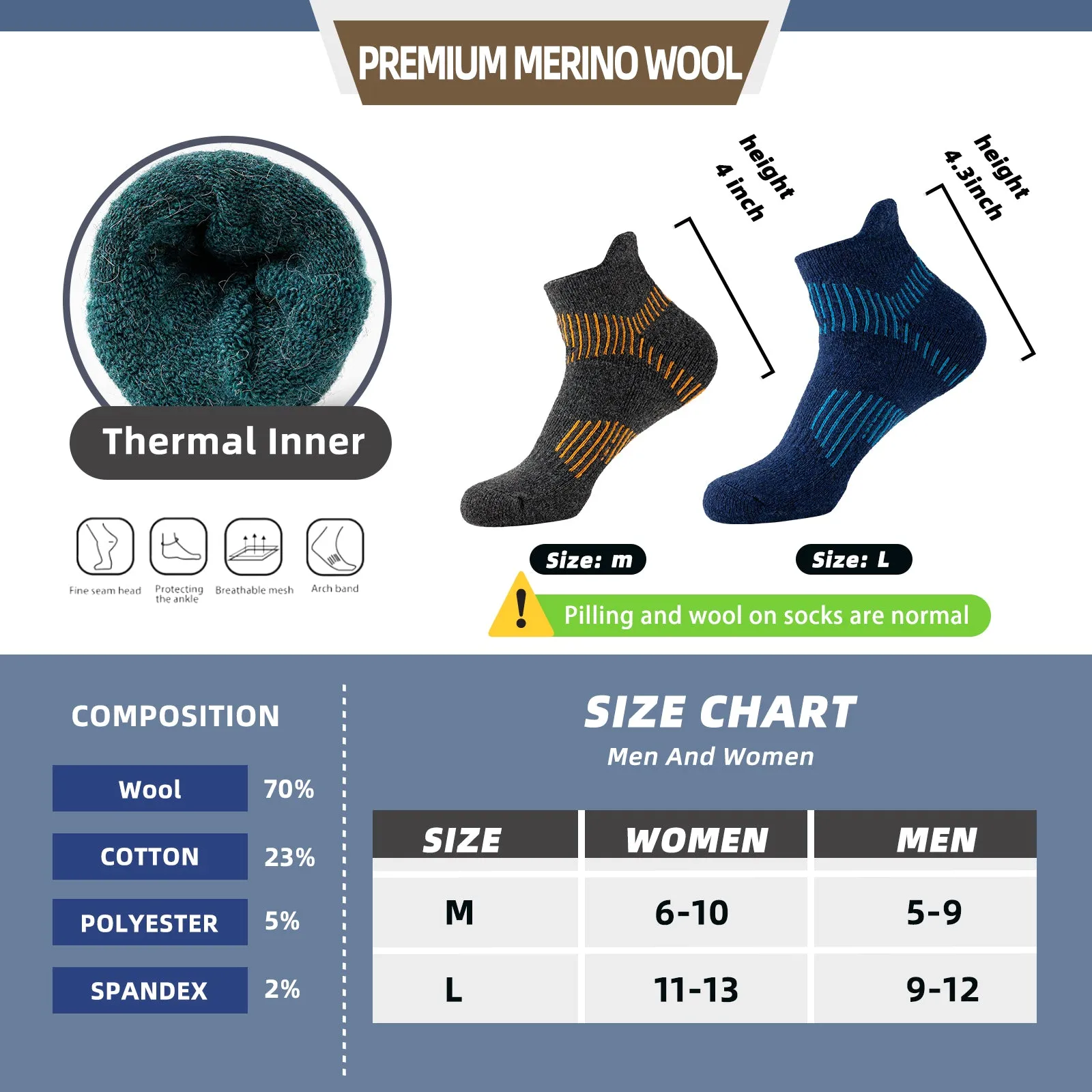 Premium Compression Socks for Men & Women – 6 Pairs Sweat Absorbing Ankle Socks for Hiking, Running, Sports – Low Cut, Cotton, Thick Support