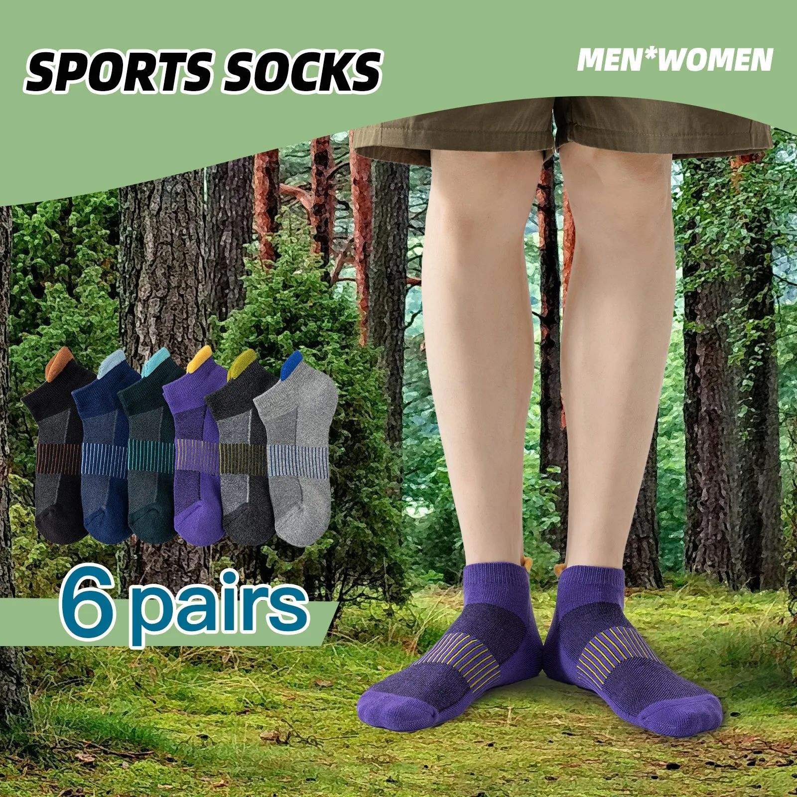 Premium Compression Socks for Men & Women – 6 Pairs Sweat Absorbing Ankle Socks for Hiking, Running, Sports – Low Cut, Cotton, Thick Support