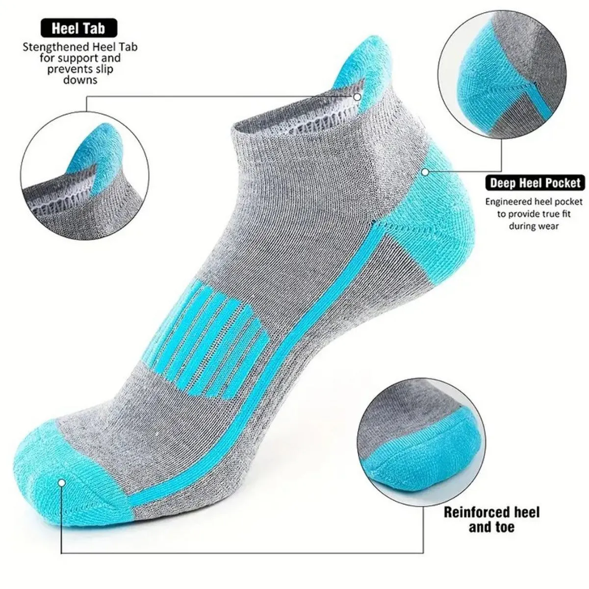 Premium Compression Socks for Men & Women – 6 Pairs Sweat Absorbing Ankle Socks for Hiking, Running, Sports – Low Cut, Cotton, Thick Support