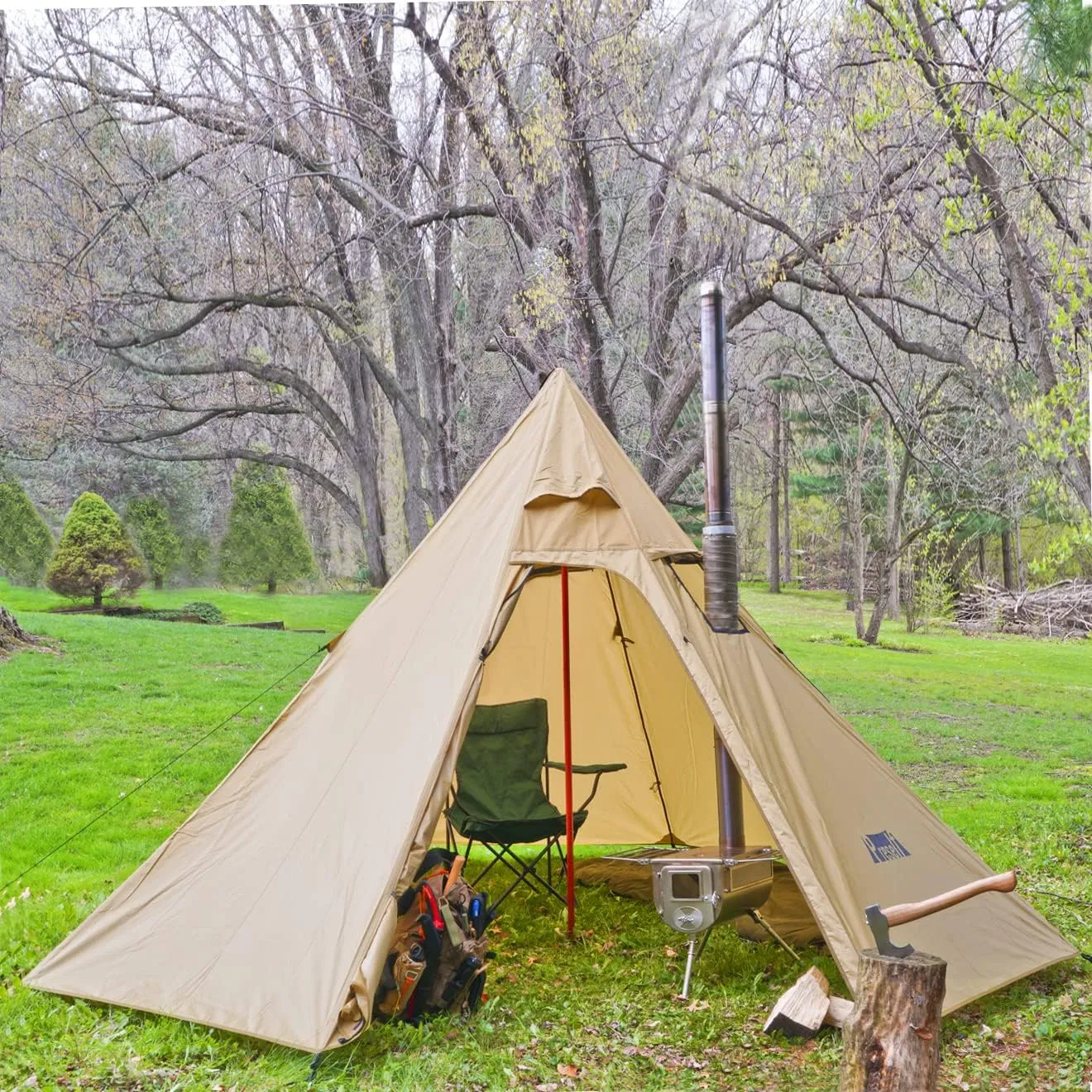 PRESELF 2-3 Person Tipi Hot Tent Version2 with Stove Jack, for Hunting Bushcraft, Lightweight, Standing Room, Teepee Backpacking Camping Hiking