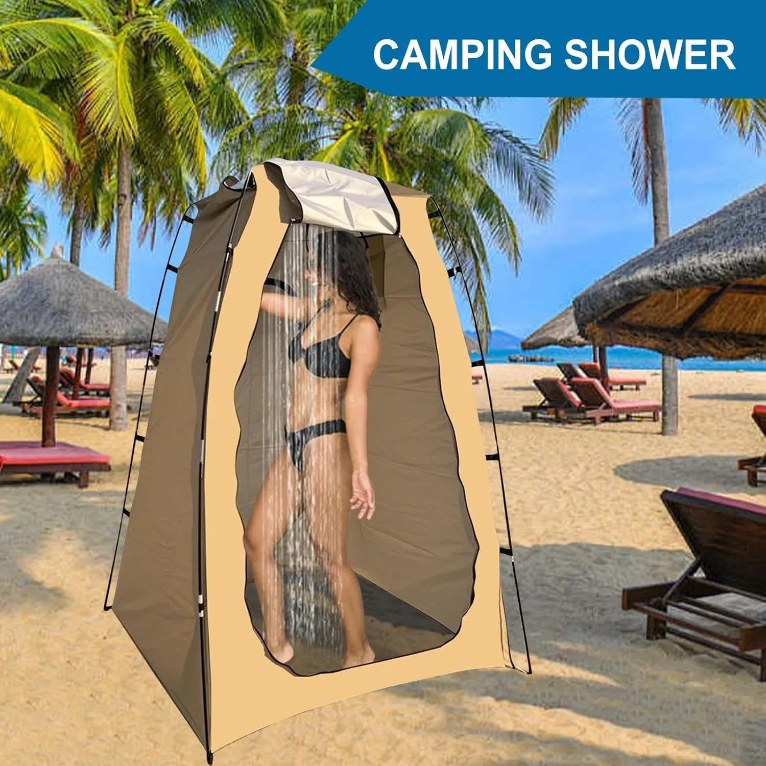 Privacy Changing Tent – 210T Silver Polyester, Compact Shelter, Fiberglass Frame, 1.5kg Lightweight | Durable Foldable Cabin for Toilet Use Outdoor Shower Beach Camping RV Hiking Travel Room 74.8in