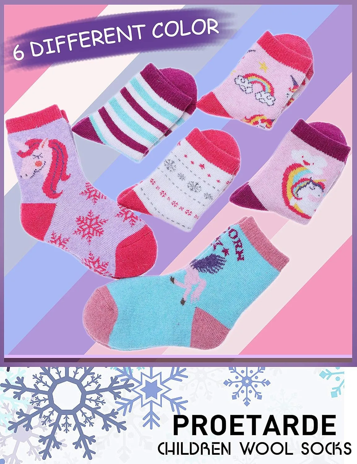 ProEtrade Merino Wool Socks for Kids Toddlers Boys Girls Thick Thermal Warm Winter Hiking Heavy Cozy Crew Socks 6 Pack