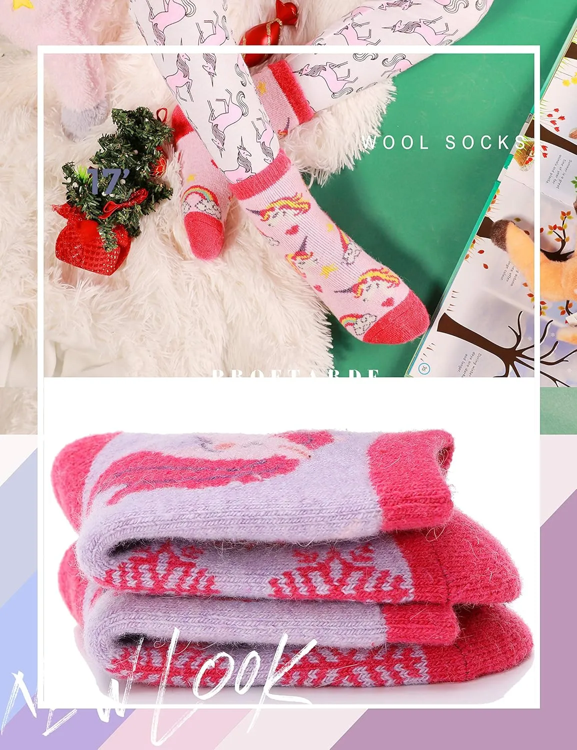 ProEtrade Merino Wool Socks for Kids Toddlers Boys Girls Thick Thermal Warm Winter Hiking Heavy Cozy Crew Socks 6 Pack