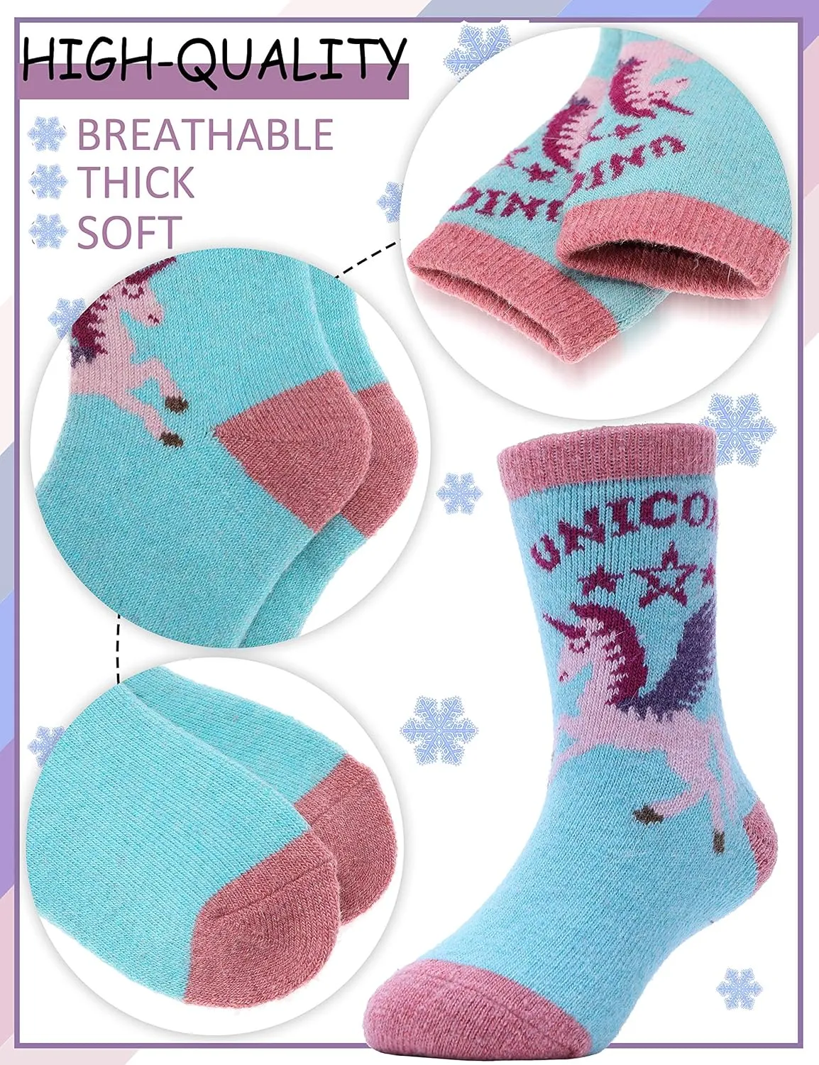 ProEtrade Merino Wool Socks for Kids Toddlers Boys Girls Thick Thermal Warm Winter Hiking Heavy Cozy Crew Socks 6 Pack