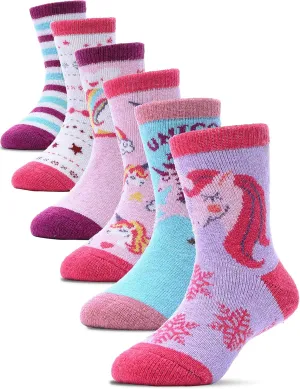 ProEtrade Merino Wool Socks for Kids Toddlers Boys Girls Thick Thermal Warm Winter Hiking Heavy Cozy Crew Socks 6 Pack