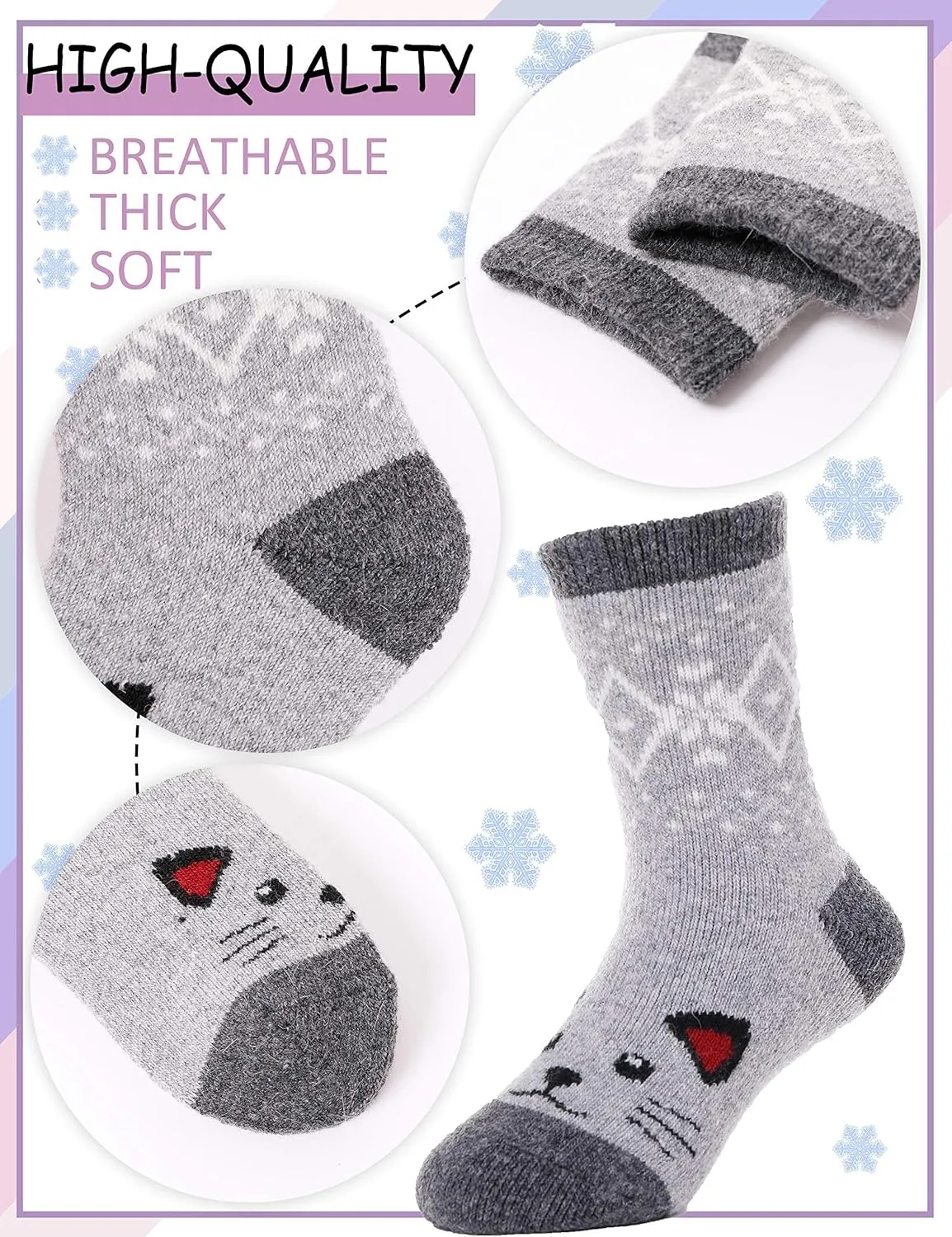 ProEtrade Merino Wool Socks for Kids Toddlers Boys Girls Thick Thermal Warm Winter Hiking Heavy Cozy Crew Socks 6 Pack