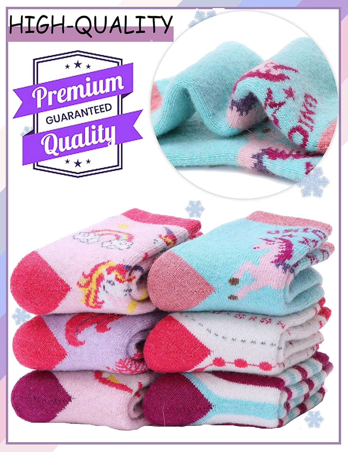 ProEtrade Merino Wool Socks for Kids Toddlers Boys Girls Thick Thermal Warm Winter Hiking Heavy Cozy Crew Socks 6 Pack