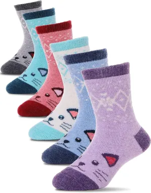 ProEtrade Merino Wool Socks for Kids Toddlers Boys Girls Thick Thermal Warm Winter Hiking Heavy Cozy Crew Socks 6 Pack