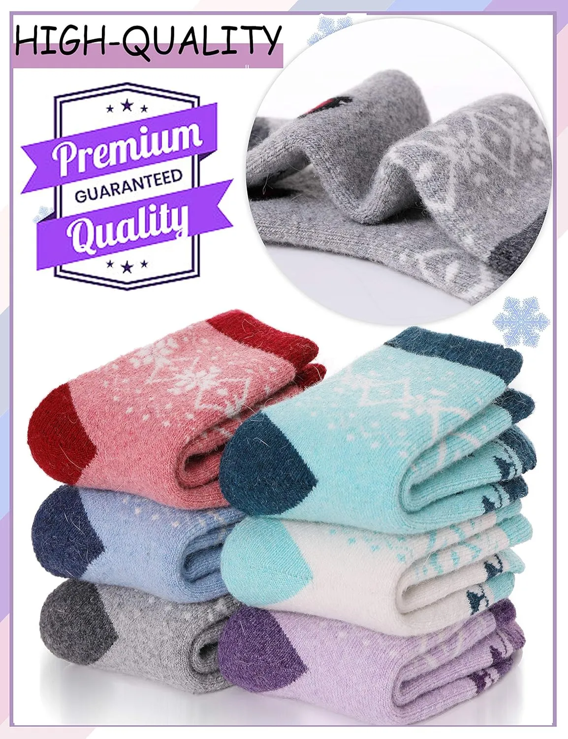 ProEtrade Merino Wool Socks for Kids Toddlers Boys Girls Thick Thermal Warm Winter Hiking Heavy Cozy Crew Socks 6 Pack