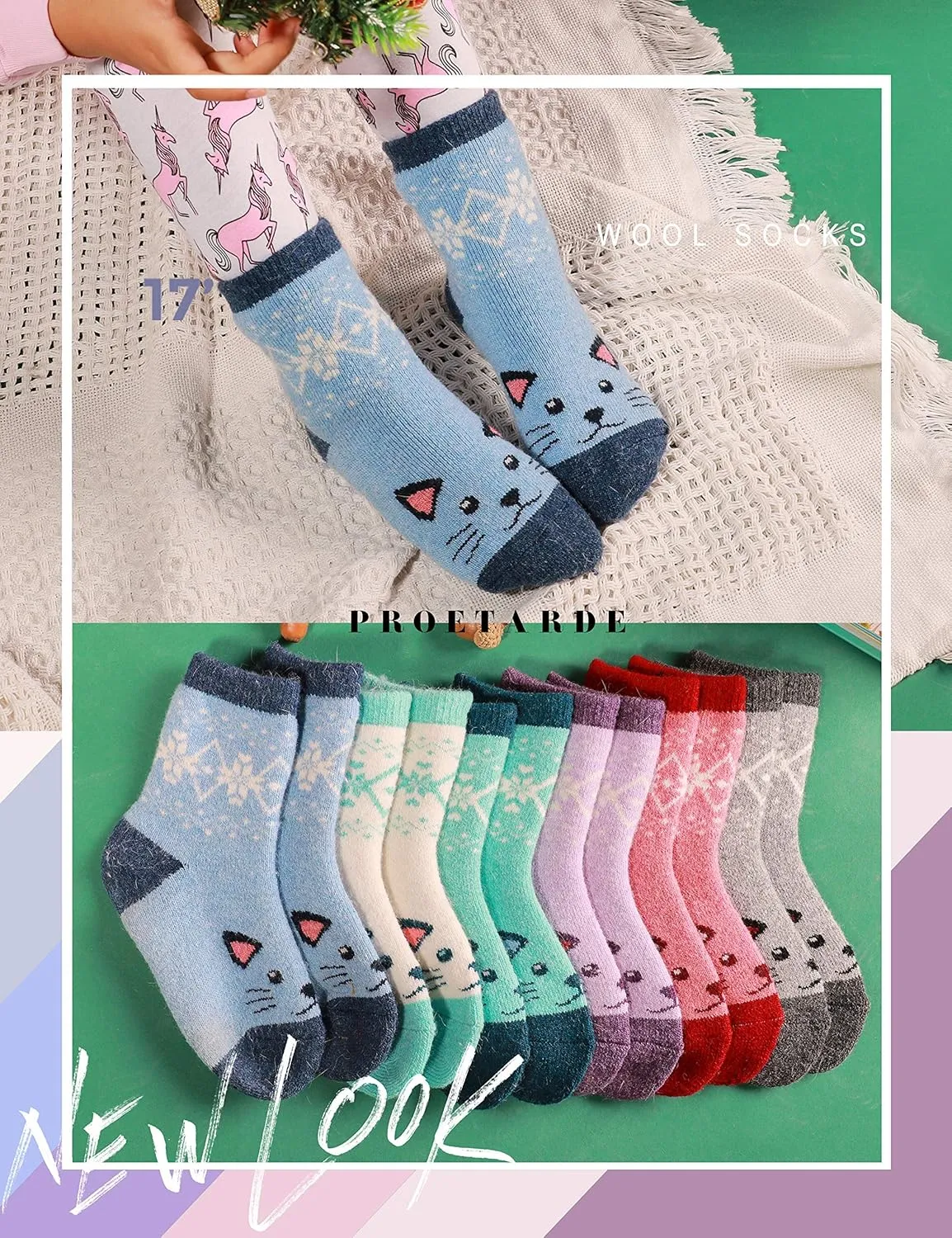 ProEtrade Merino Wool Socks for Kids Toddlers Boys Girls Thick Thermal Warm Winter Hiking Heavy Cozy Crew Socks 6 Pack