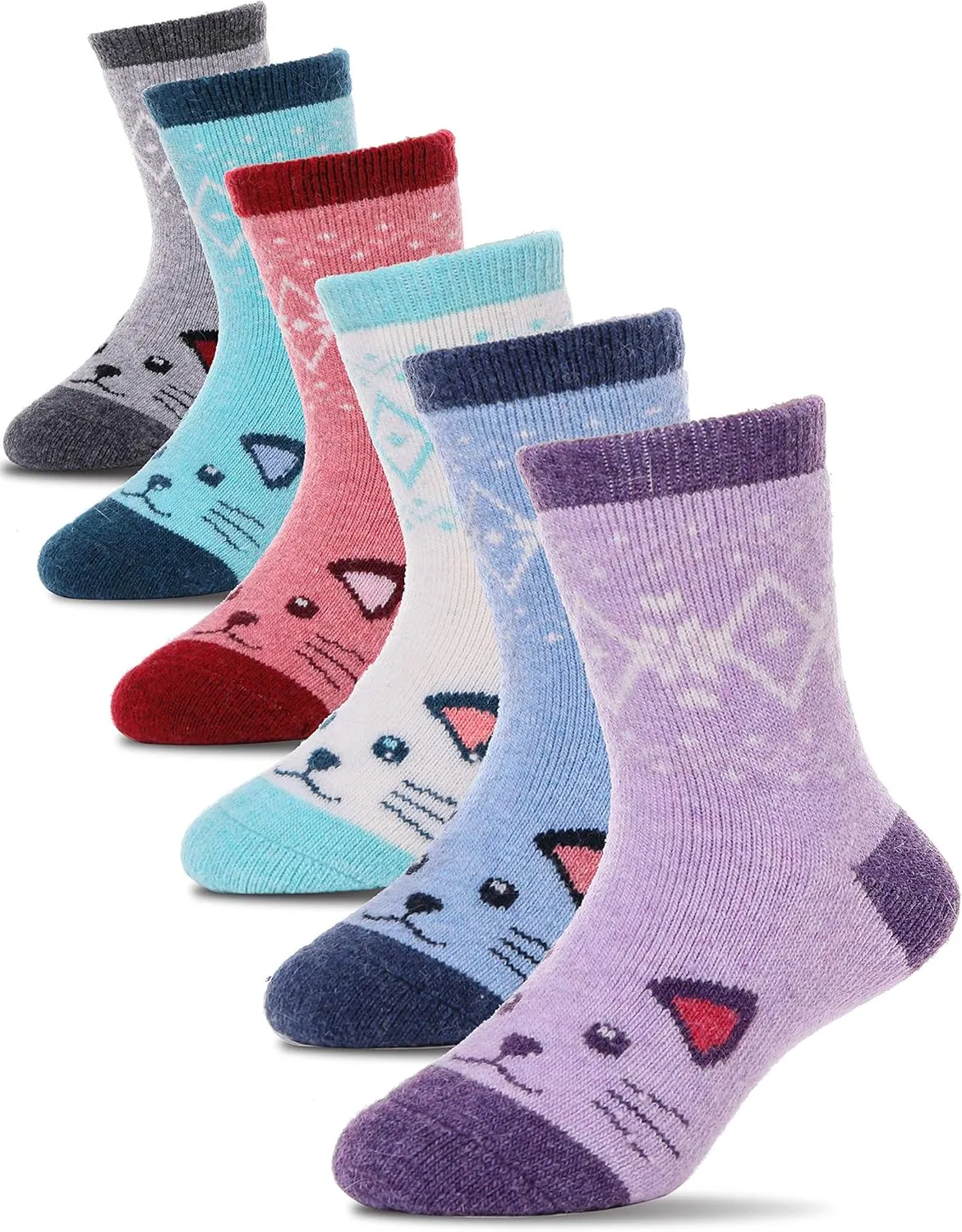 ProEtrade Merino Wool Socks for Kids Toddlers Boys Girls Thick Thermal Warm Winter Hiking Heavy Cozy Crew Socks 6 Pack