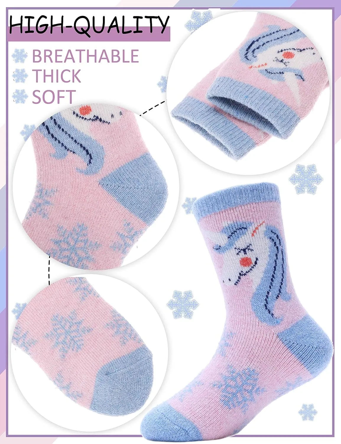 ProEtrade Merino Wool Socks for Kids Toddlers Boys Girls Thick Thermal Warm Winter Hiking Heavy Cozy Crew Socks 6 Pack