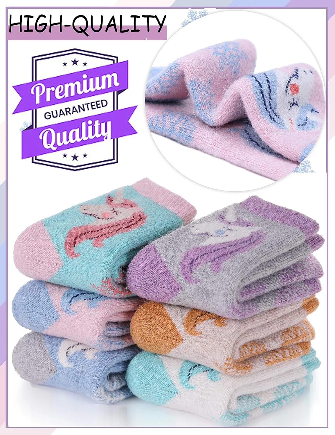 ProEtrade Merino Wool Socks for Kids Toddlers Boys Girls Thick Thermal Warm Winter Hiking Heavy Cozy Crew Socks 6 Pack