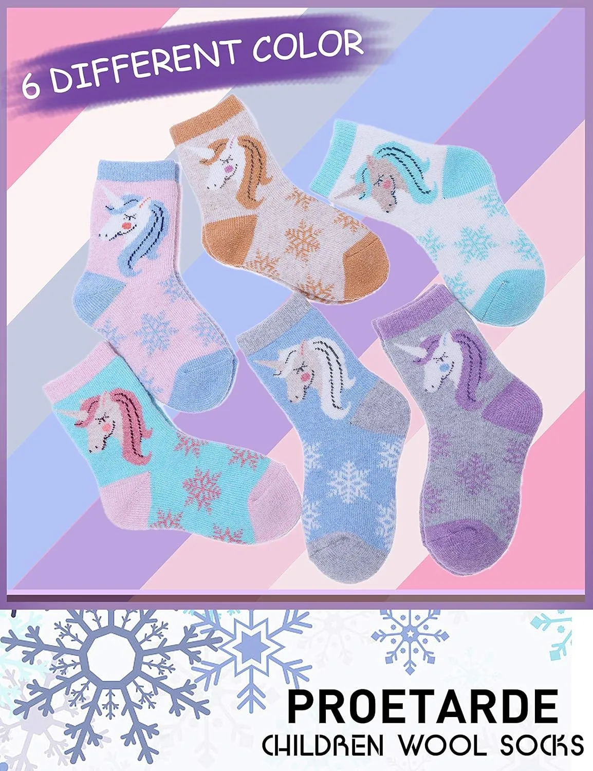 ProEtrade Merino Wool Socks for Kids Toddlers Boys Girls Thick Thermal Warm Winter Hiking Heavy Cozy Crew Socks 6 Pack