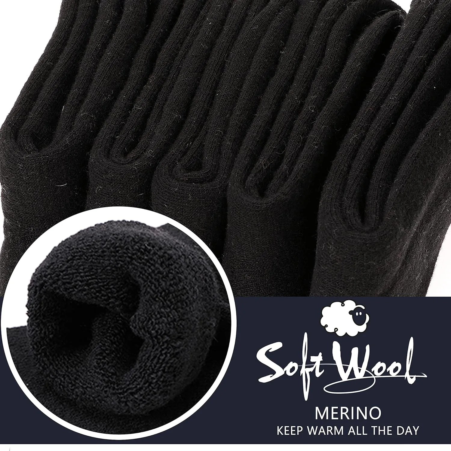 ProEtrade Merino Wool Socks Thermal Warm Winter Thick Hiking Boot Cozy Crew Cabin Comfy for Womens Ladies Work Socks 5 Pack