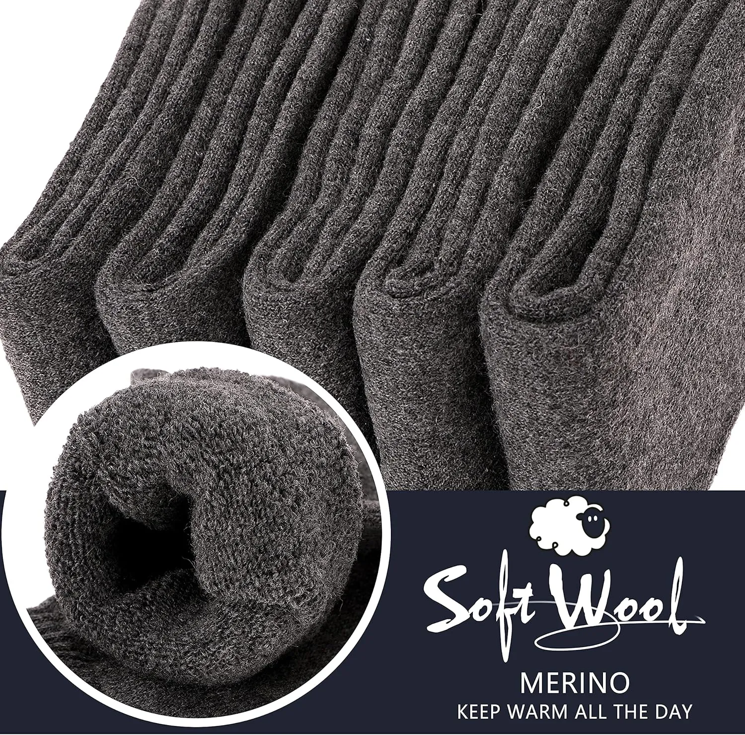ProEtrade Merino Wool Socks Thermal Warm Winter Thick Hiking Boot Cozy Crew Cabin Comfy for Womens Ladies Work Socks 5 Pack
