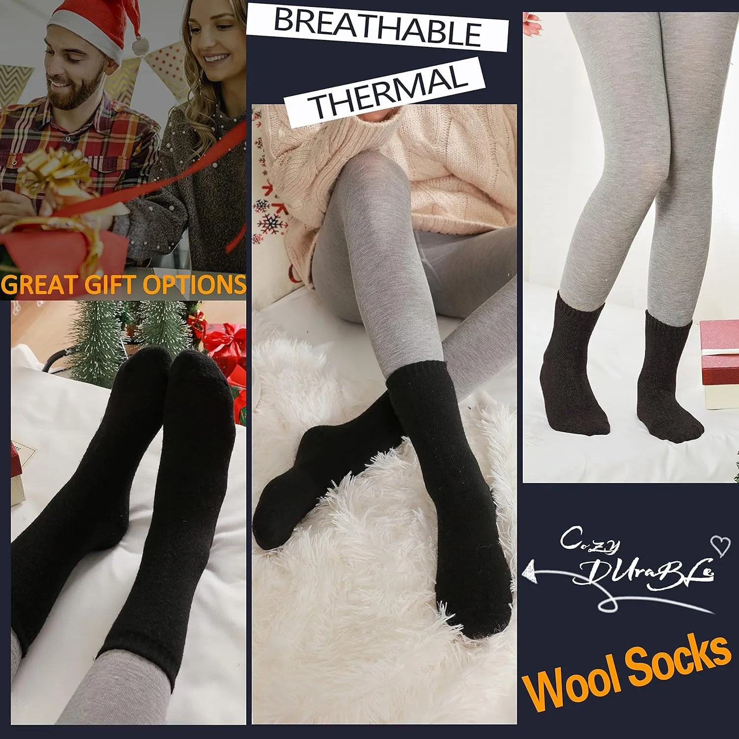 ProEtrade Merino Wool Socks Thermal Warm Winter Thick Hiking Boot Cozy Crew Cabin Comfy for Womens Ladies Work Socks 5 Pack