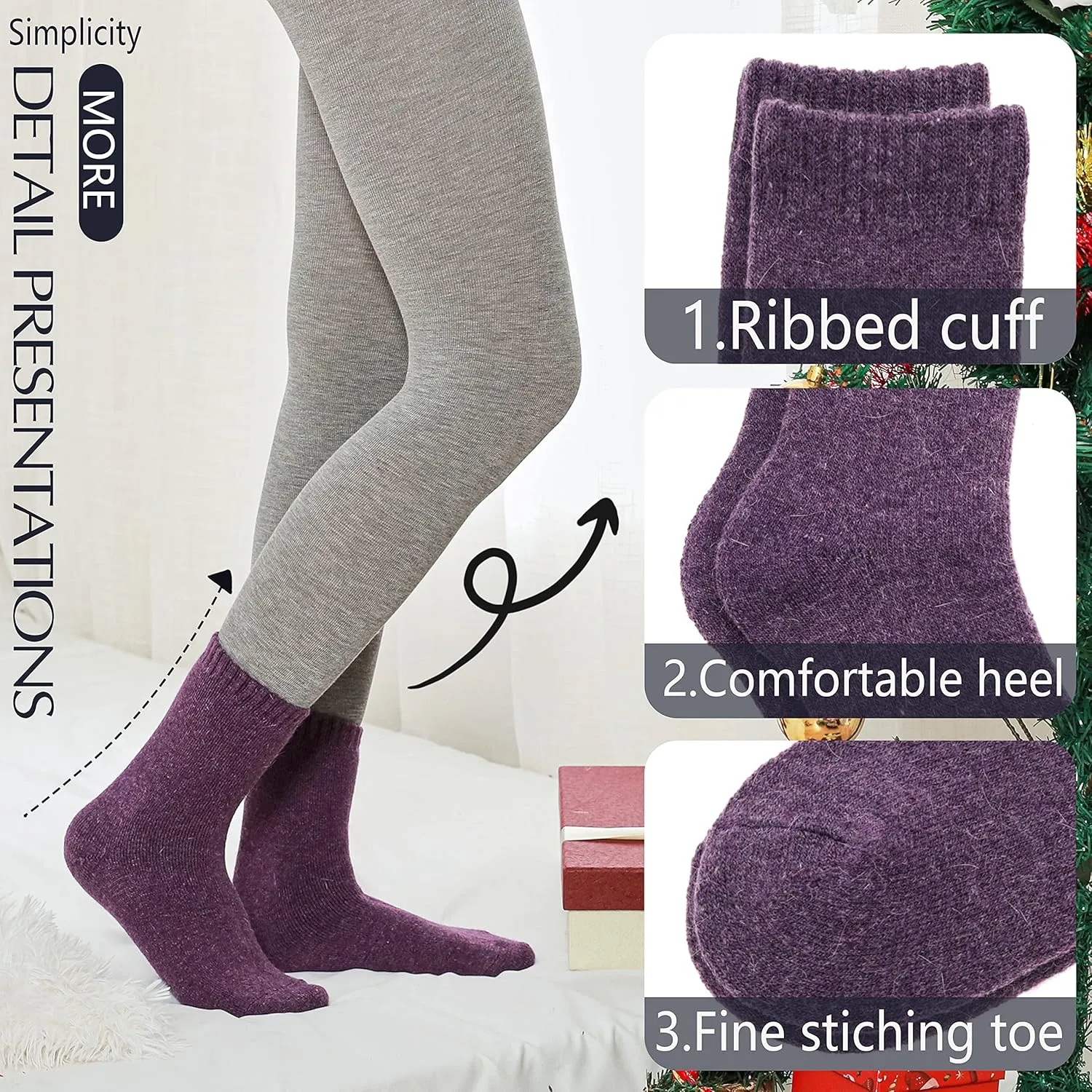 ProEtrade Merino Wool Socks Thermal Warm Winter Thick Hiking Boot Cozy Crew Cabin Comfy for Womens Ladies Work Socks 5 Pack