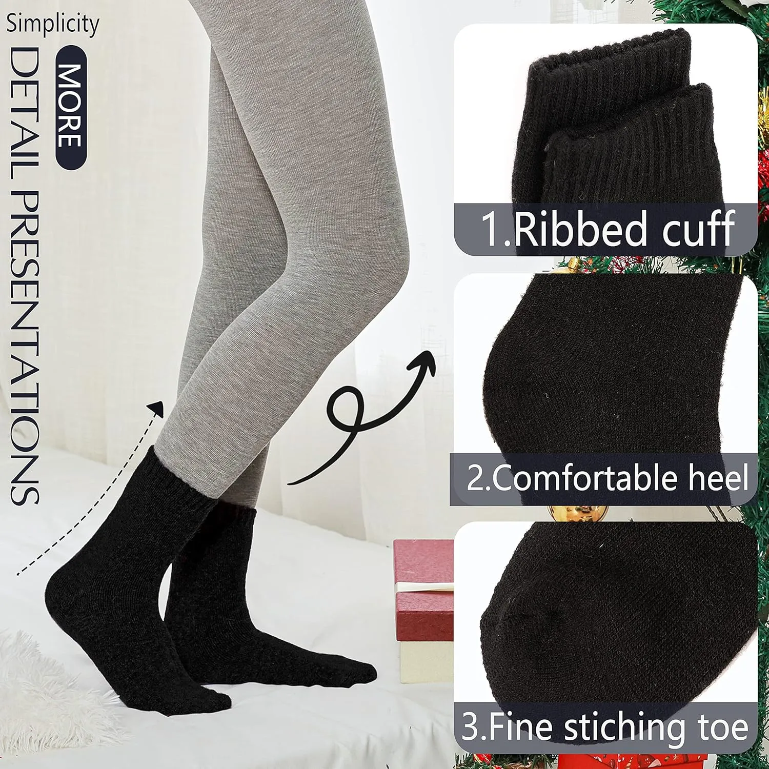 ProEtrade Merino Wool Socks Thermal Warm Winter Thick Hiking Boot Cozy Crew Cabin Comfy for Womens Ladies Work Socks 5 Pack