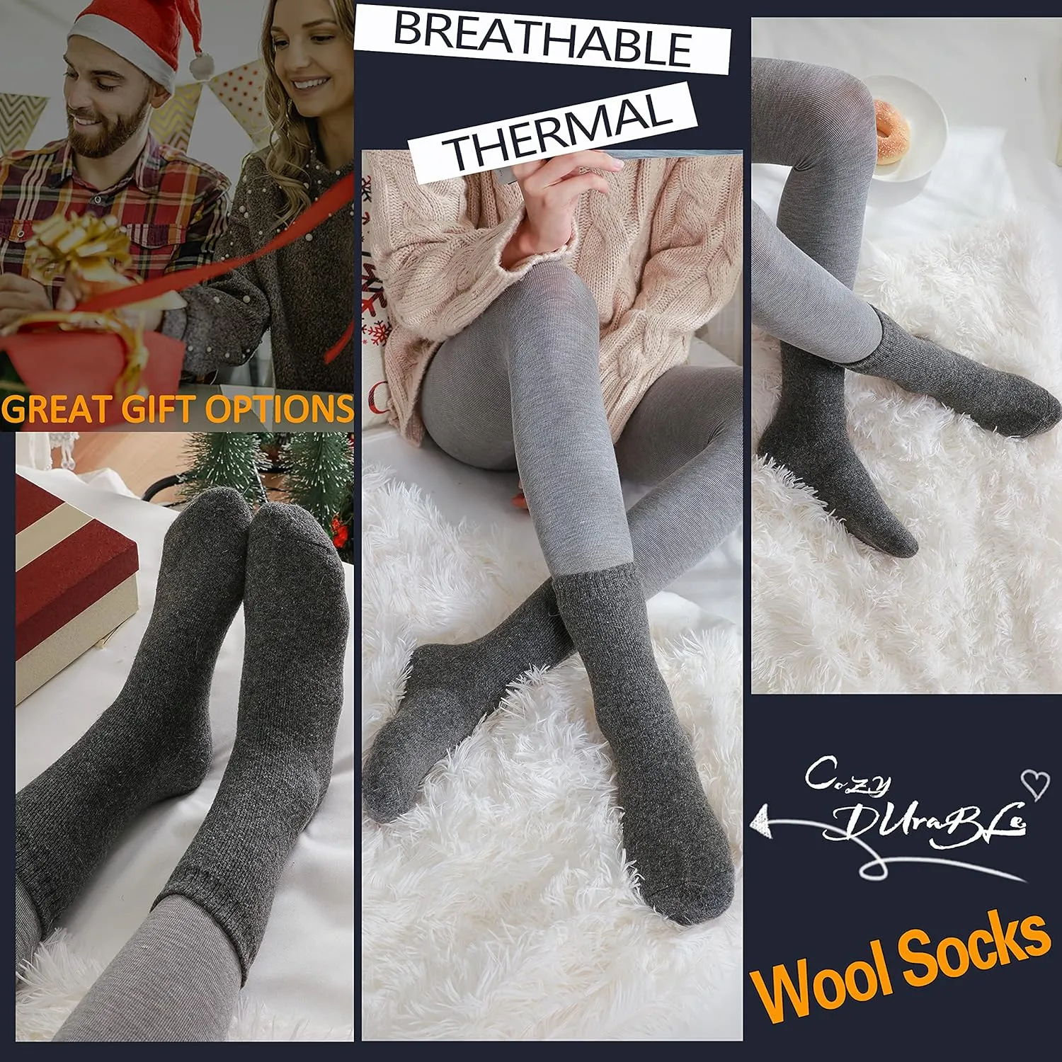 ProEtrade Merino Wool Socks Thermal Warm Winter Thick Hiking Boot Cozy Crew Cabin Comfy for Womens Ladies Work Socks 5 Pack