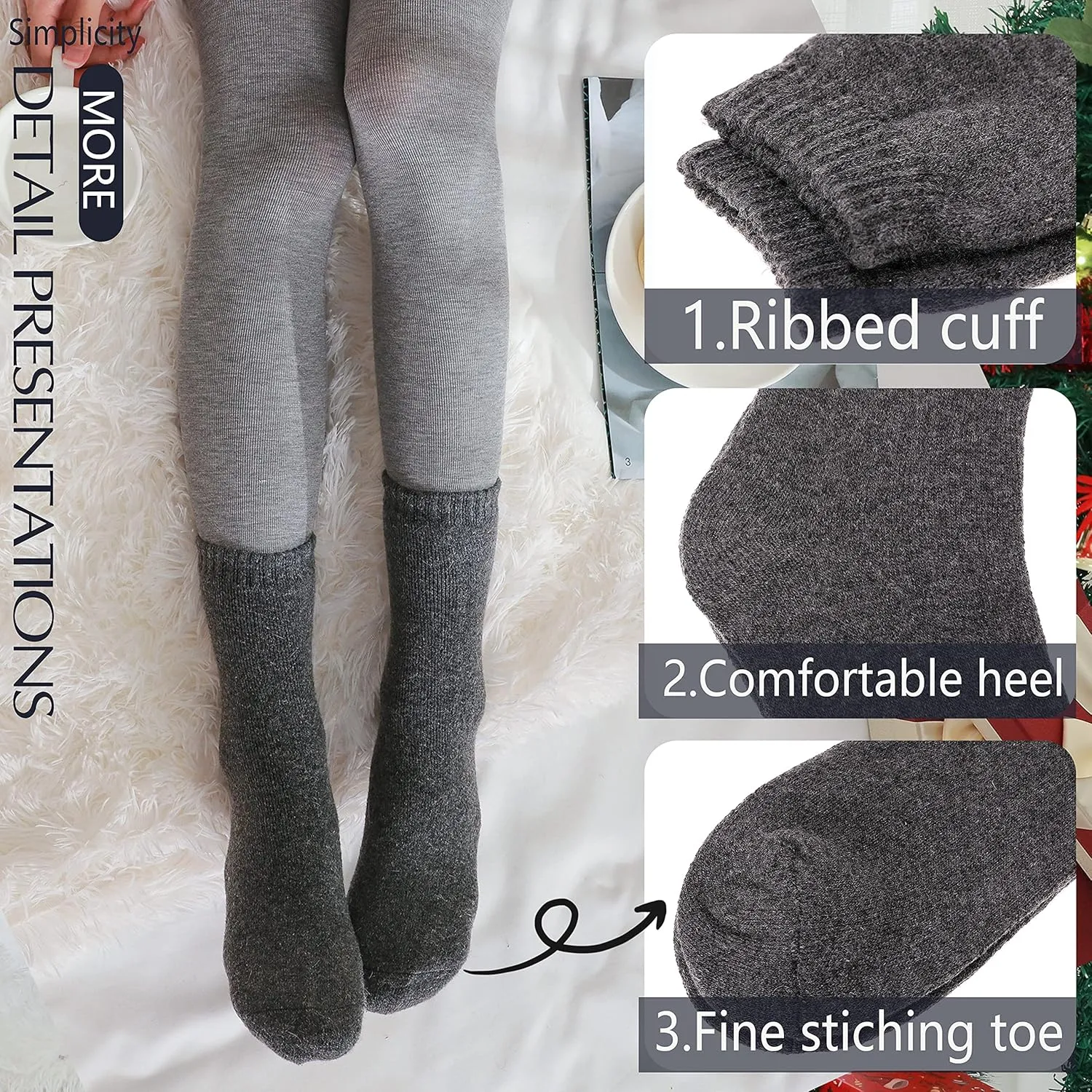 ProEtrade Merino Wool Socks Thermal Warm Winter Thick Hiking Boot Cozy Crew Cabin Comfy for Womens Ladies Work Socks 5 Pack