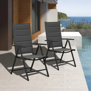 PURPLE LEAF Outdoor Patio Folding Chair Set of 2, Outdoor Reclining Camping Chairs with Soft Cotton-Padded Seat Adjustable High Backrest Portable Chairs, Black