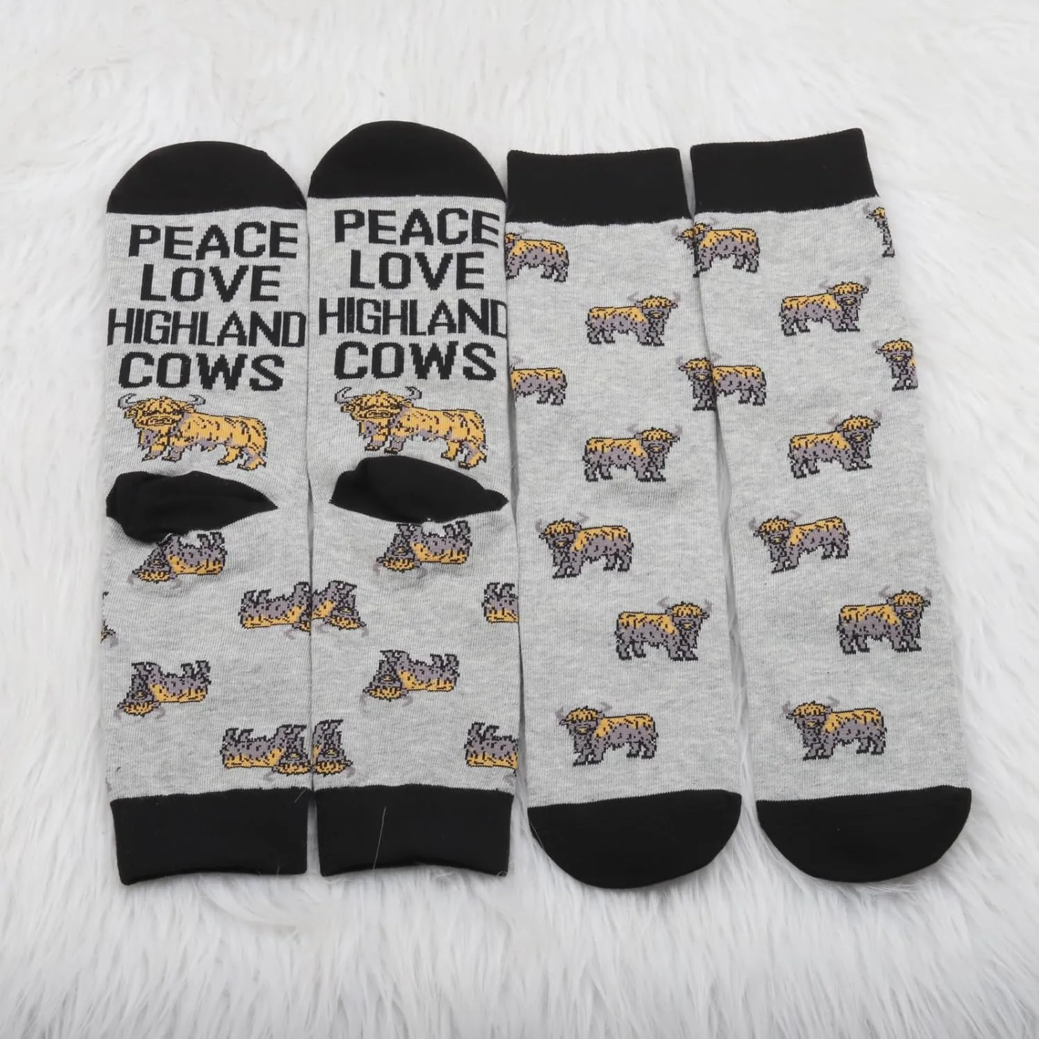 PXTIDY 1 Pair Peace Love Highland Cow Socks - Scottish Highland Cow Socks Gift