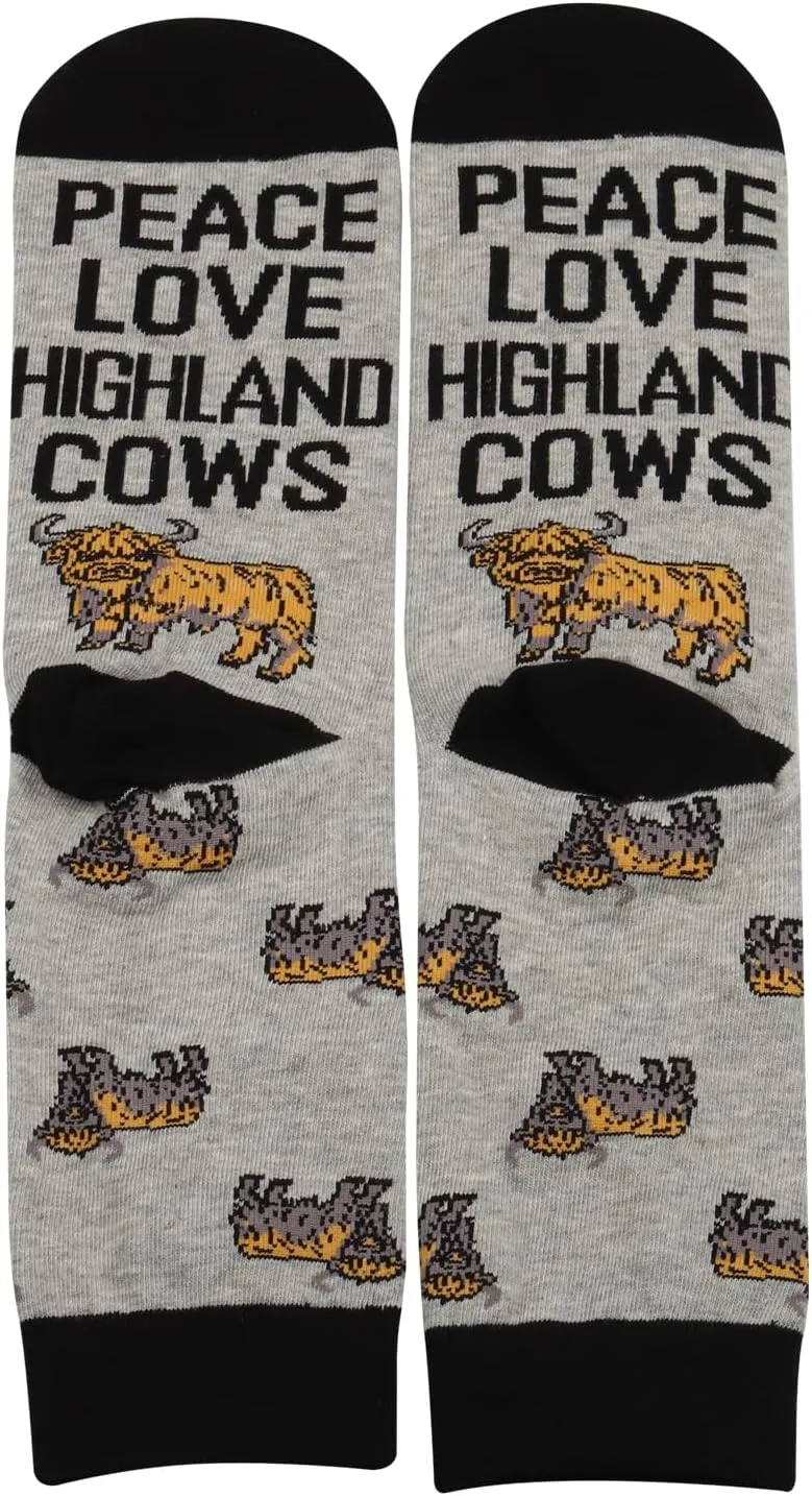PXTIDY 1 Pair Peace Love Highland Cow Socks - Scottish Highland Cow Socks Gift