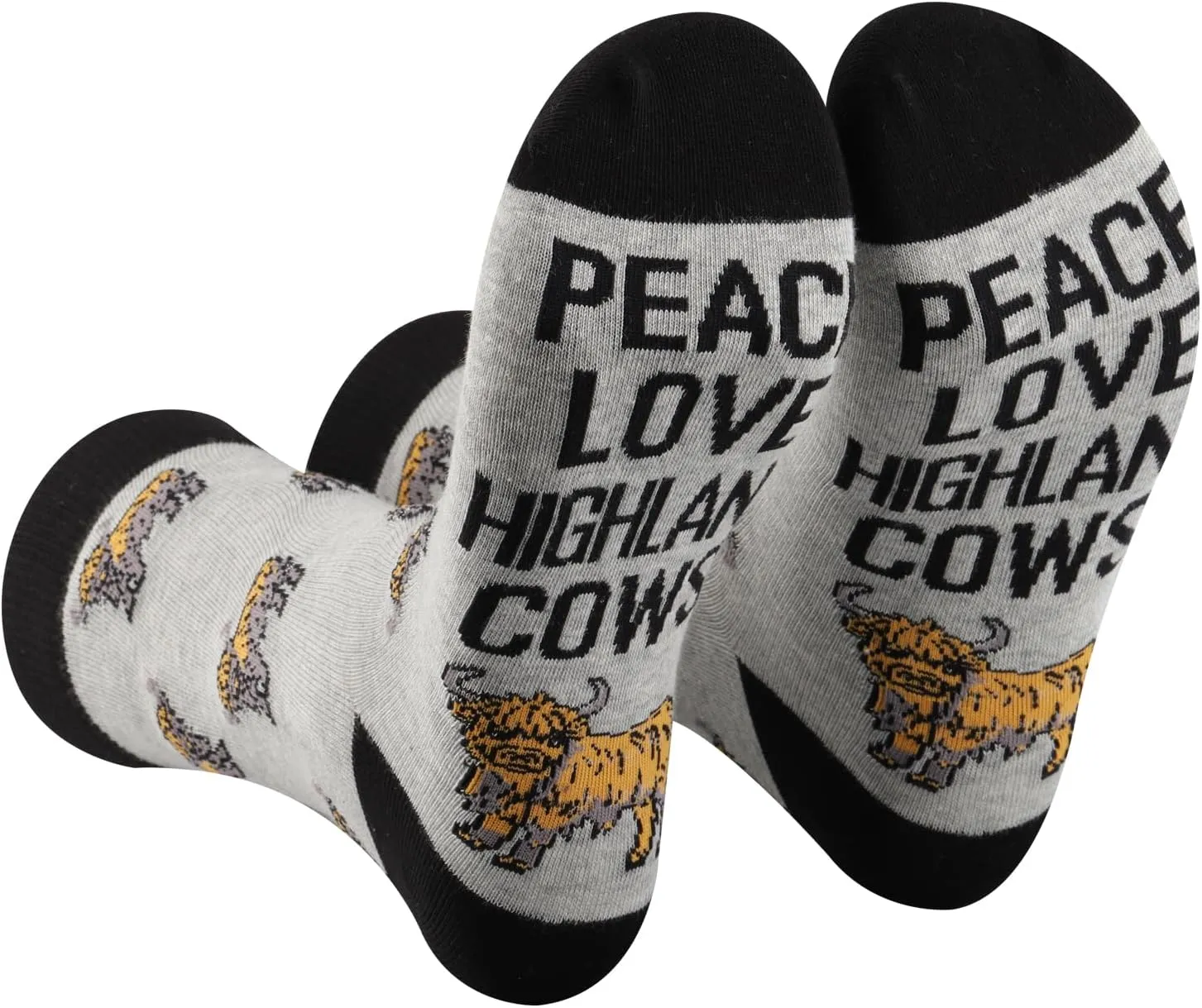 PXTIDY 1 Pair Peace Love Highland Cow Socks - Scottish Highland Cow Socks Gift